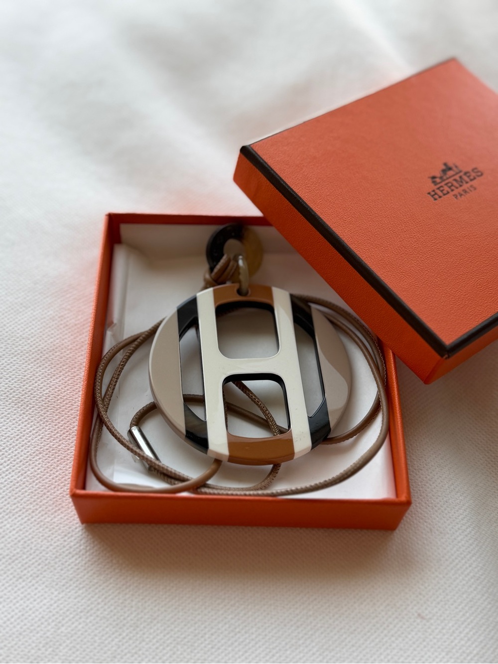 Hermès H Equipe Lacquered Horn Pendant Necklace